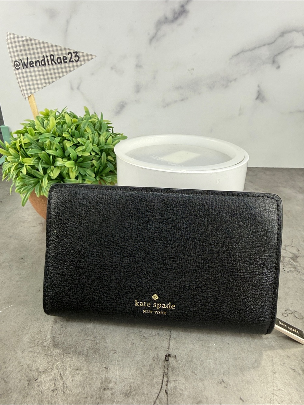 kate spade Black Zip Around Continental Wallet with Gold Logo